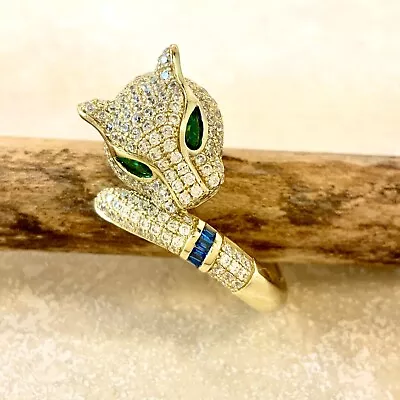 925 Sterling Silver 14k White Gold Razor Plated  Panther Statement Stunning Ring • $120.99