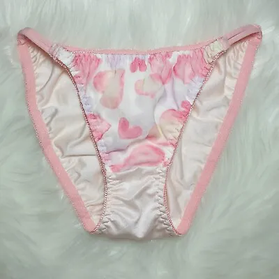 Silky Pink Nylon Panty Sissy Chiffon Vintage String Bikini Size Small Hip 32-36  • $30.90