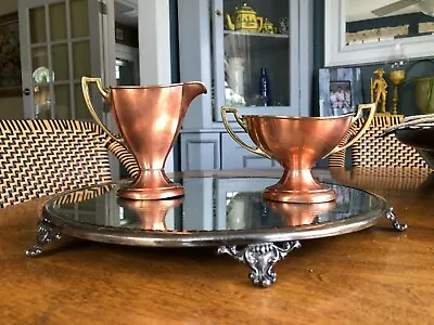 Antique Art Deco Copper Creamer Sugar Bowl-Manning & Bowman Art Deco Creamer Sug • $24.99