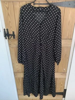 £3.99 • Buy New Look Size 8 Black White Poker Dot Sleeves Button Front Aline Midi Dress