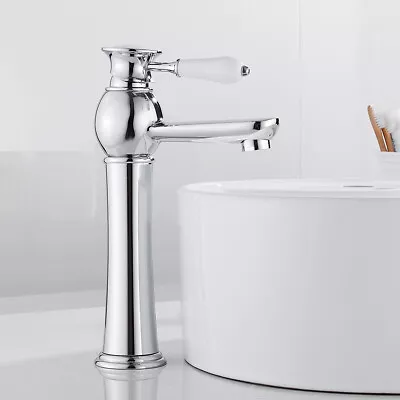 Tall Basin Mixer Taps Bathroom Countertop Taps Chrome Mono Ceramic Single Lever • £45.36