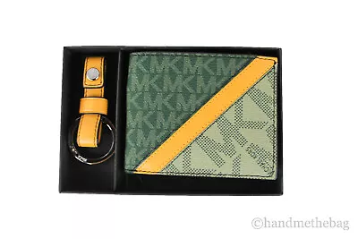 Michael Kors Gifting Slim Green/Marigold Signature Bifold With Key Fob Box Set • $58