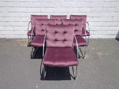 Set Of Chairs 6 Armchairs Dining Cantilever Milo Baughman DIA Chrome Mid Century • $3999