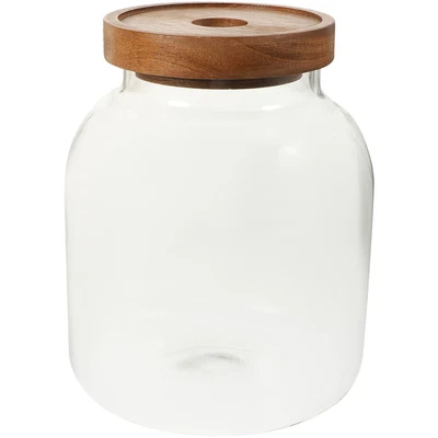 £21.10 • Buy Food Canister Glass Storage Jar Candy Buffet Containers Wooden Cover