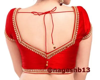 Indian Sari Blouse Readymade Saree Blouse Designer Red Kundan Work Sari Top • $14.99
