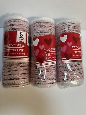 Decorative Mesh 3 Rolls  6” By 5 Yards White With Red Threads Dollar Store Brand • $7.50