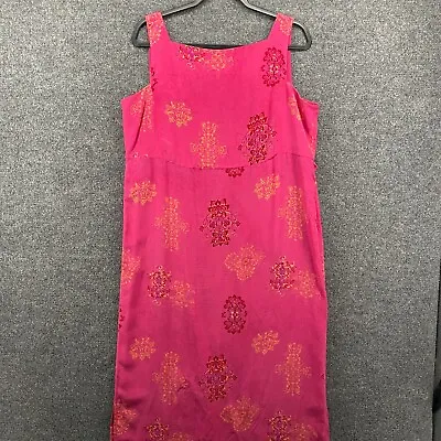 Amanda Smith Silk Dress Womens Size L Pink Print Boat Neck Sleeveless Side Slit • $26.24