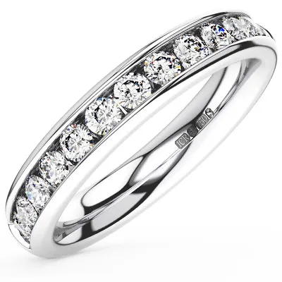 3.5 Mm Channel Set Round Diamonds Half Eternity Wedding Ring In 950 Platinum • $2077.17