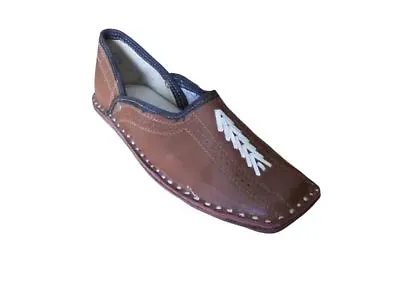 Indian Handmade Men Shoes Jutties Brown Leather Flip-Flops Mojaries Flat US 8-11 • $47.69