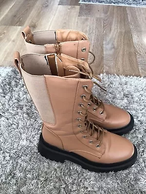 Miss Selfridge Platform Boots Tan Lace Up Size 5 Uk (38 EU) • £24.99