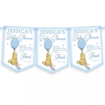 £7.99 • Buy Winnie The Pooh Blue Personalised Baby Shower Bunting For Boy,Baby Shower Banner