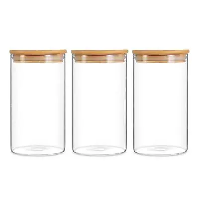 £13.99 • Buy Kitchen Glass Jar Bamboo Lids Container Storage Airtight High Quality 1,2,3,5 Pc