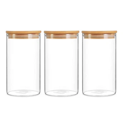 £13.99 • Buy Kitchen Glass Jar Bamboo Lids Container Storage Airtight High Quality 1,2,3,5 Pc