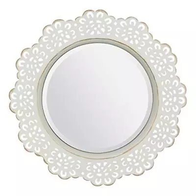 Decorative 12.5  Round Off White Metal Lace Wall Mirror With Attached Hanger ... • $18.52