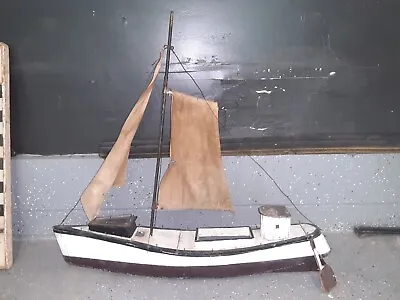 Lg. Victorian Antique Wooden Pond Sail Steam Boat Toy Yacht Model Orig. Paint • $139.99