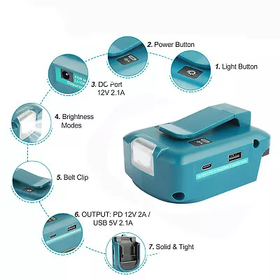 USB Type-C Power Source Fast Charging LED Adapter For Makita 14.4V 18V Battery • £13.89