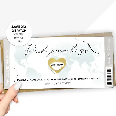 Personalised Boarding Pass Scratch Card Birthday Surprise Reveal Holiday Voucher • £3.99
