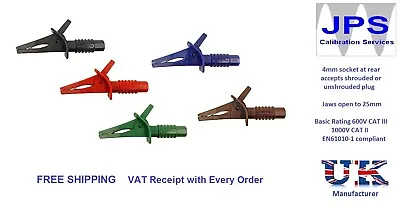 Tester Croc Clips For Fluke Megger Metrel Kewtech  Seaward 4mm 30A Pick A Colour • £7.50