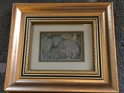 Hedgehog Family  Hanging Picture Gold Colour Frame • £5
