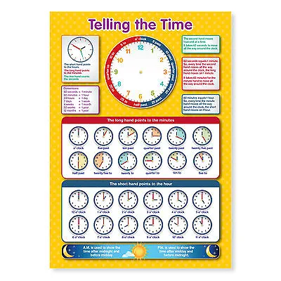Tell The Time Wall Chart/POSTER -A4 • £3.99