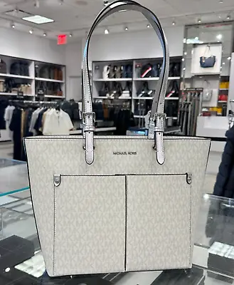 Michael Kors Jet Set Travel Md Double Pocket Tote Shoulder Bag Mk White/silver • $107