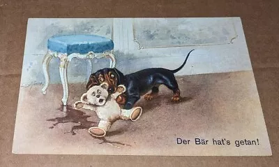 Dachshund Postcard Dog Accident W/ Teddy Bear German Art Card ASM • £18.98