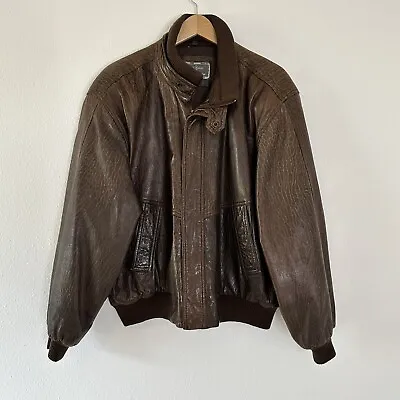 Vintage Michael Hoban Leather Jacket Men's 44 North Beach Bomber Brown • $69.99