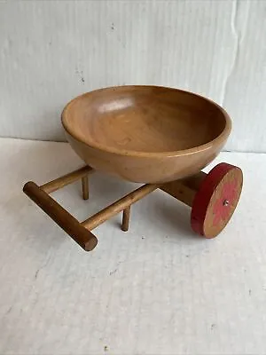 Vintage Wooden Bowl Cart Painted Wheels Wood Nut Snack Bowl • $12.74