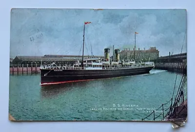 Antique Postcard S.S Hibernia Leaving Holyhead For Dublin 1905 Stamp Postmark • £10.99
