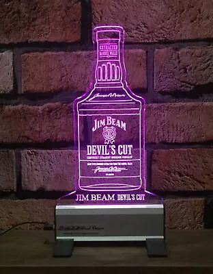 Jim Beam Devils Cut Bottle LED SignEdgelitBarMancaveLedRemote ControlLight • $199