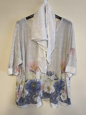 New Womens Short Sleeve Top Floral Cotton Plus Size 18-22 Italy Summer Lagenlook • £11.99