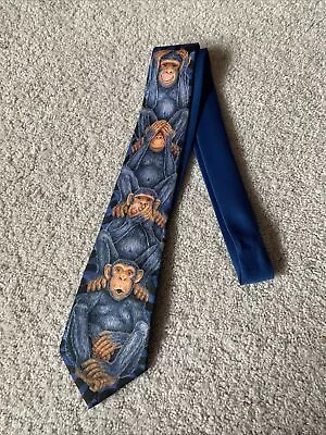 Dem Crazy Mens Tie Necktie Blue With Money Hear No See No Speak No Designer • $9.99