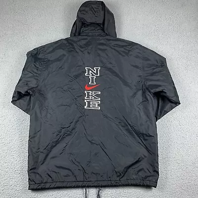 VIntage Nike Jacket Mens 2XL XXL Black Hooded Full Zip Lightweight Nylon Coat • $51.96