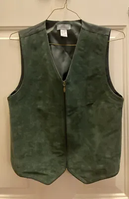 Preowned Great Northwest Green Lined Suede Leather Zip Up Vest Size Medium • $20