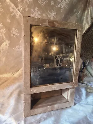 Antique Rustic Farm Wood Medicine Cabinet W Mirror 3 Glass Shelves Salvage Peice • $125