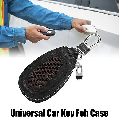 Universal Car Key Fob Genuine Leather Car Smart Key Fob Holder Keyring Black • $9.49