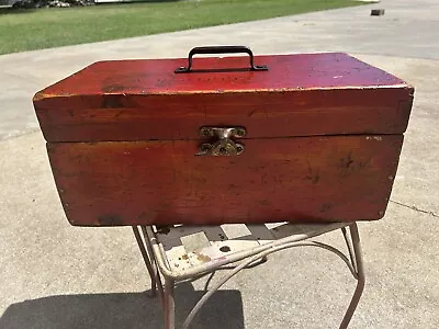 VTG  Restored Wood Red Tool Box W/removable Tray • $65