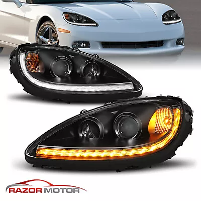 2005 - 2013 LED DRL Switchback For Chevy Corvette Black Projector Headlights • $388.91