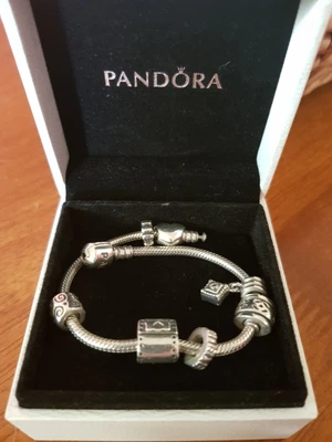 $50 • Buy Pandora Charm Bracelet With Genuine Charms In Box All Stamped Ale 925
