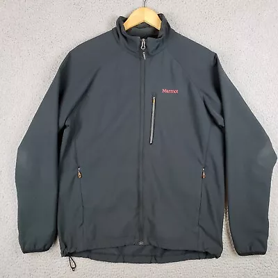 Men's Marmot Full Zip Softshell Jacket Sleeve Logo Gray Black CC-394 Size L • $19.99