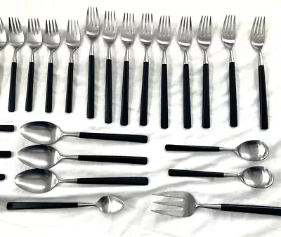 Vintage Cosmos Flatware Modern Mid Century Black Composite Handles Japan 30 Pcs • $58