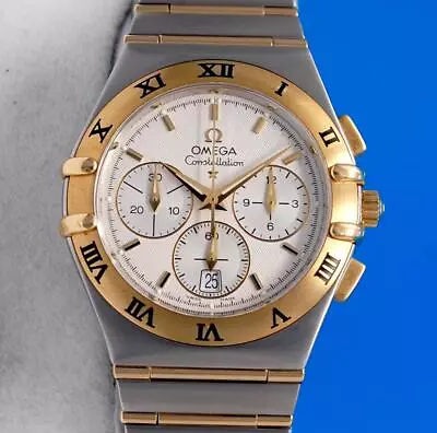 Mens Omega Constellation 18K Gold & SS Chronograph Watch - Silver Dial - 1242.30 • $3245