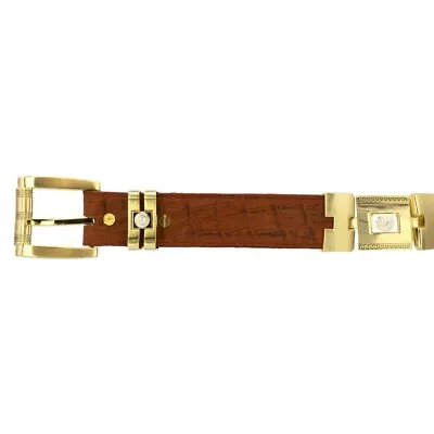 Mens Cowboy Belt Cognac Crocodile Tail Print Leather Gold Links Rodeo Dress • $44.99