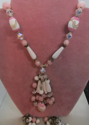 Vintage   Venetian   Glass Beads    With   Gold   Necklace   & Earrings  Set • $45