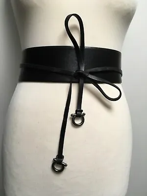 Salvatore Ferragamo Black Leather Wrap Obi Belt One Size - Repaired • £75