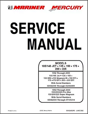 Mercury Mariner 105 140 JET 135 150 175 200 225 Outboard Motor Service Manual CD • $14.46