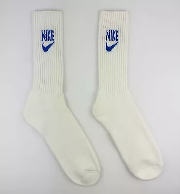 Vintage Nike Blue Logo Socks 80s 90s Swoosh Spell Out Crew Men VTG Sz 10-13 • $34.99