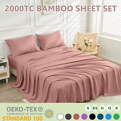 Comfort Bamboo Sheet Set Fitted Flat Sheet Pillowcases Single Double Queen King • $34.99