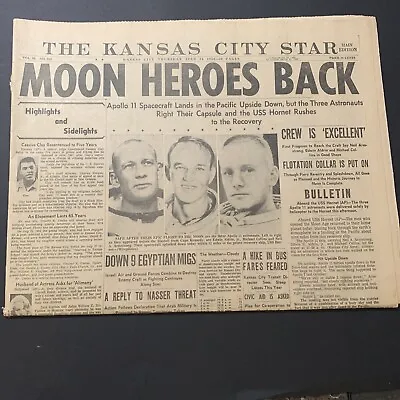 Vtg Kansas City Star  Newspaper Moon Heros Back July 24 1969 Kennedy Crash • $11.99