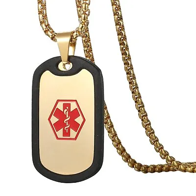 Men Women Medical Alert ID Dog Tag Pendant Chain Necklace Stainless Steel • $10.99